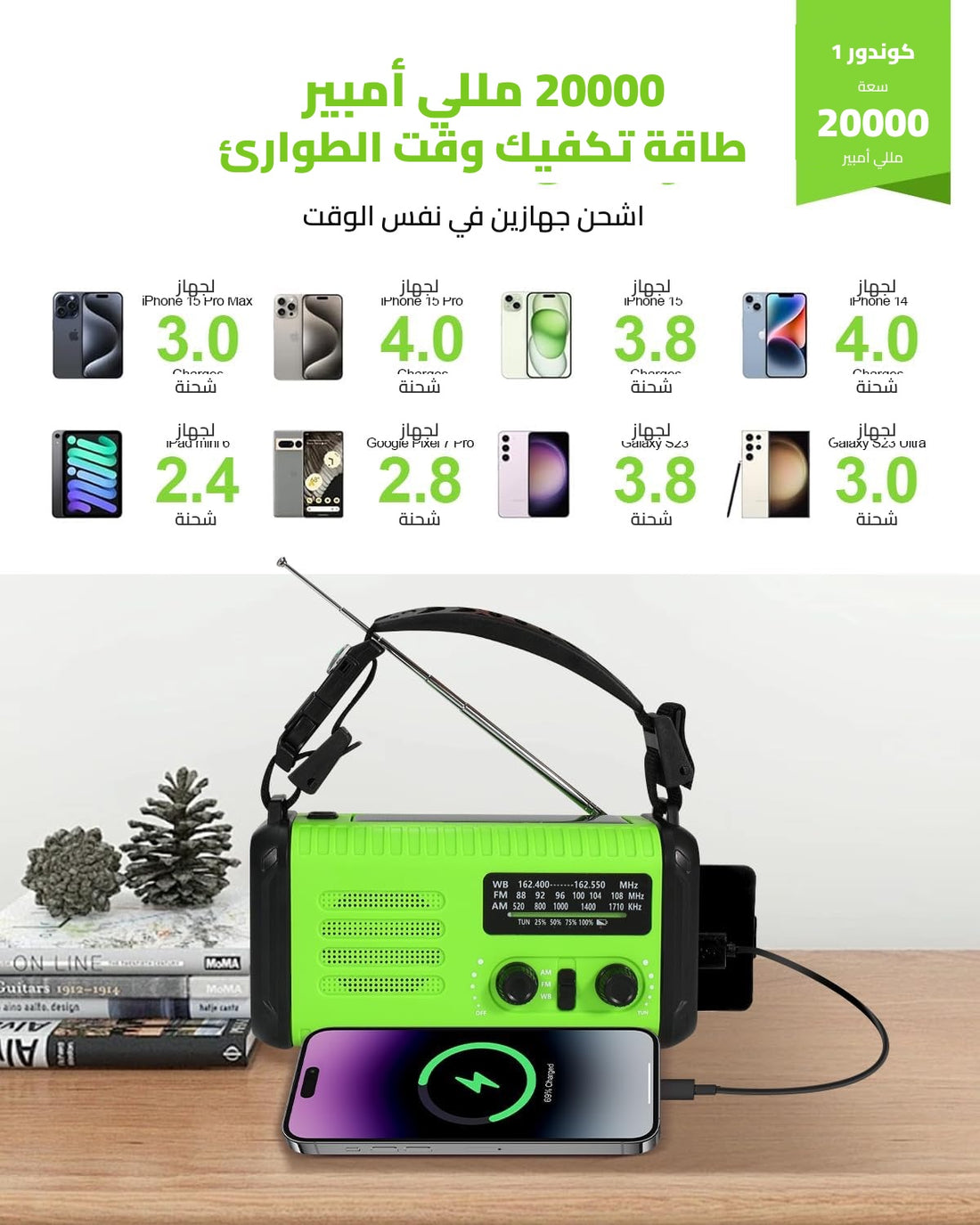 كوندور 1 — بطارية 20000 مللي أمبير تكفي عدة شحنات لأجهزتك