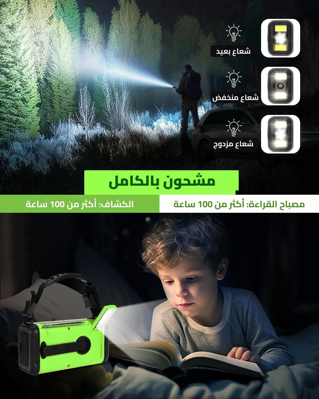 كوندور 1 — كشاف بثلاثة أوضاع إضاءة ومصباح قراءة يدوم أكثر من 100 ساعة